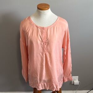 GoSilk - Long Sleeve Silk Blouse With Snap Closure - Peach - Size Medium